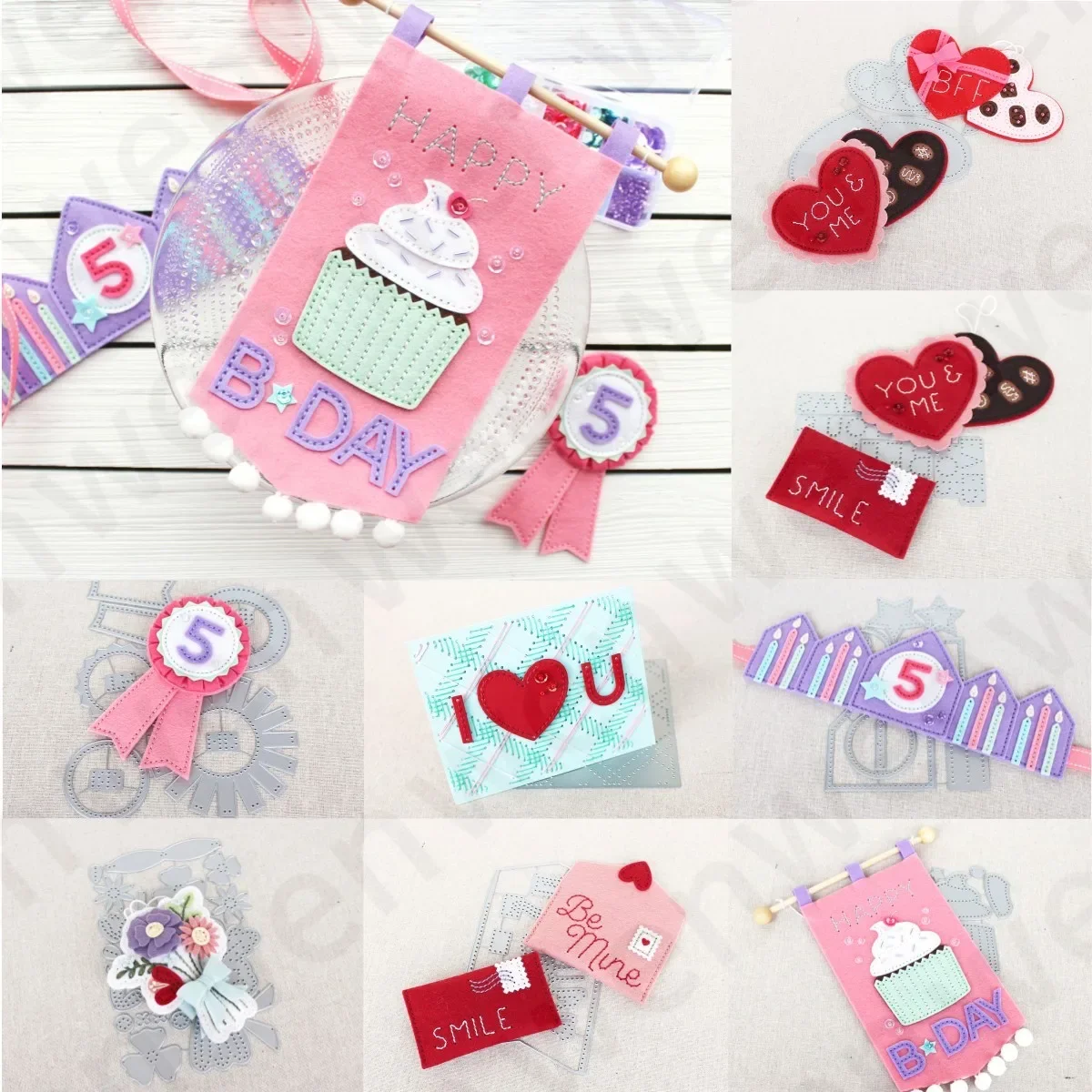 

Felt Die Heart Fresh Flowers Cupcake New Metal Cutting Dies For DIY Scrapbook Craft Decoration Template Supplies Valentine's Day