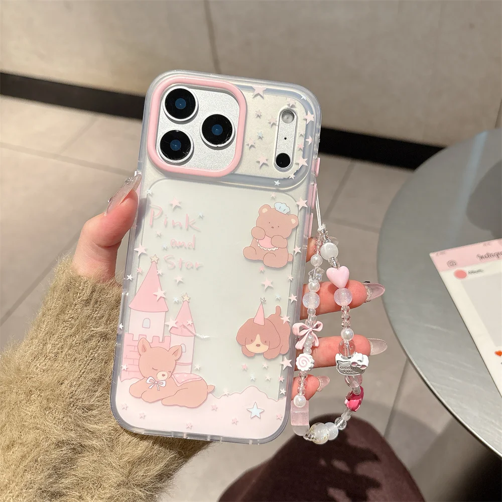 

Korean INS Cute Star Bear Cartoon Phone Case for iPhone 15 Pro Max 14 16 17 Pro Cover Shockproof Fundas Kawaii Protection Cases