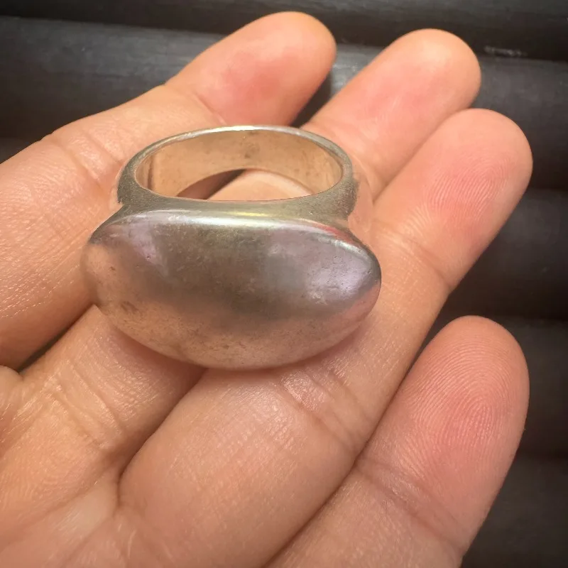 Vintage Collectible Tibetan Silver Thumb Ring Copper Silver Plated Ethnic Miao Silver Retro Finger Jewelry