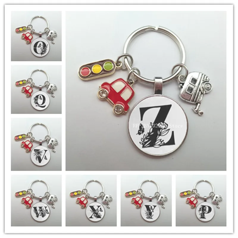 New letter glass round keychain camper car keychain trailer keychain I love camping keychain holiday travel souvenir gift