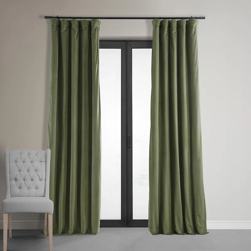 Velvet Insulated Blackout Curtains, 96" Long (1 Piece) Insulated Blackout Curtains with Rod Pocket, 50W x 96L, Hunter Green