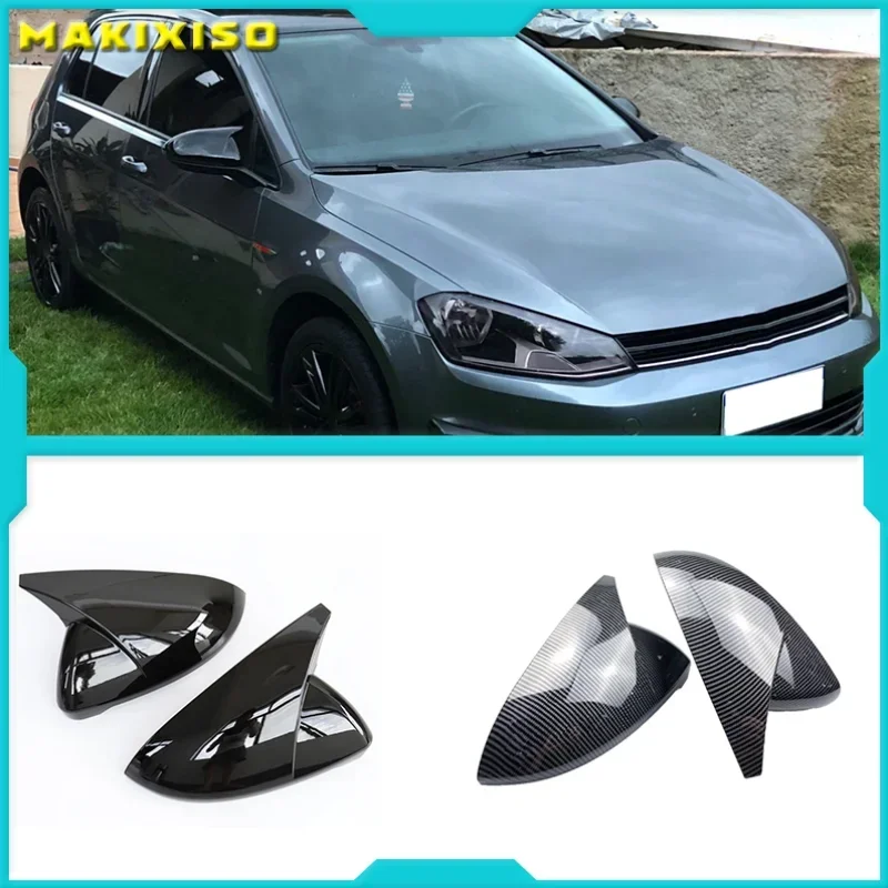 

2 Pieces for VW Golf 7 MK7 7.5 GTD R GTI Touran L E-GOLF Side Wing Mirror Cover Caps Bright Black RearView Mirror Case Cover