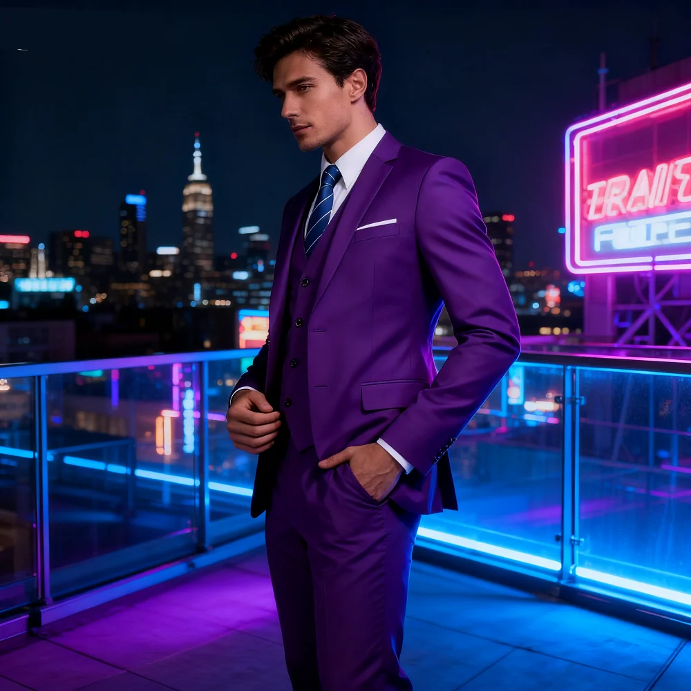 

Men's Business Casual Slim-fit Solid Color Blazer Vest Pants Set Outdoor Trendy Wedding Host Formal Wear Terno De Caval