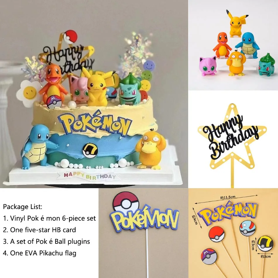 Décoration de gâteau Pokemon Pikachu, 13 pièces/ensemble, figurine de dessin animé, fournitures de décoration de gâteau joyeux anniversaire, ornements pour garçon, cadeau pour enfants