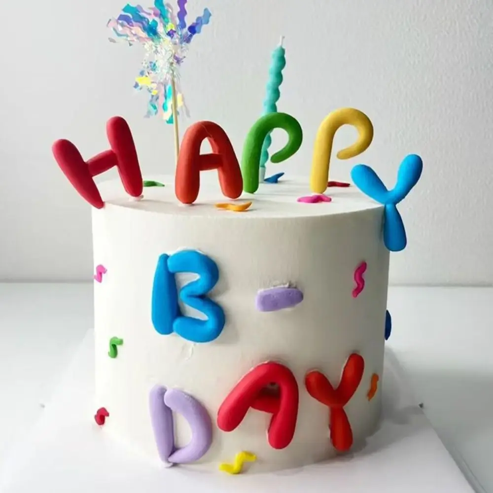 Creative Colorful Letters Balloons Happy Birthday Cake Ornament Handmade Diy Soft Rubber Kids Home Party Decoration