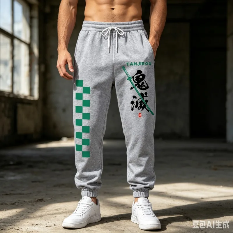 2026 Summer Demon Slayer Blade Printed Long Pants Men Outdoor Sports Fitness Jogging Casual Pants Men Harajuku Drawstring Pants