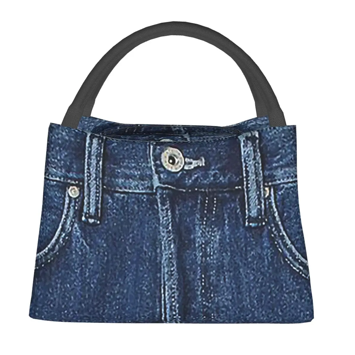 Blue Denim Classic Jeans Texture Insulated Lunch Bag for Women Children Leakproof Food Boxes Thermal Lunch Box Tote