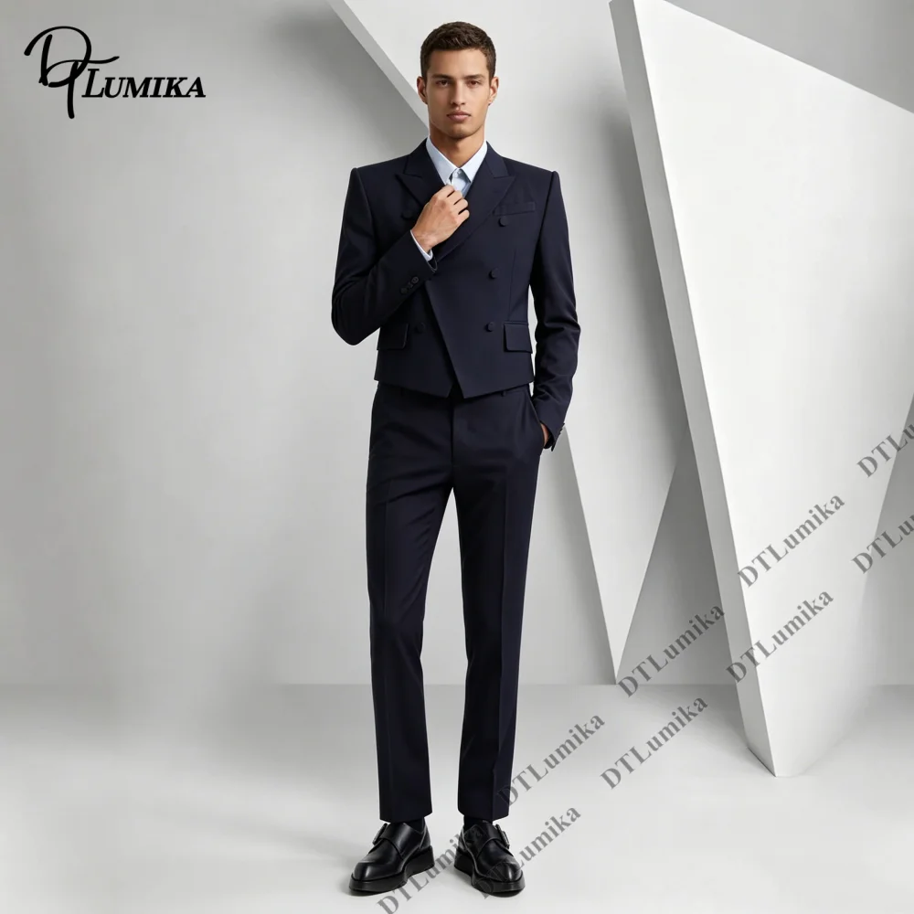 (Blazer Trousers)  Two Pieces Men's Formal Suit Set, Double Breasted Short Jacket with Matching Pants Tuxedo for Wedding Prom