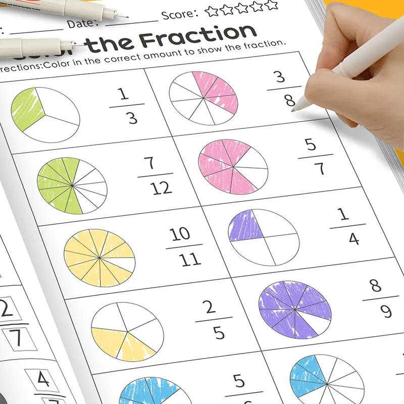 Fun Math Workbook] Ratchelli Basic Fractions Workbook | Fun Math Skills Development for Kids in Grades 3 to 5, 32 Pages with Col
