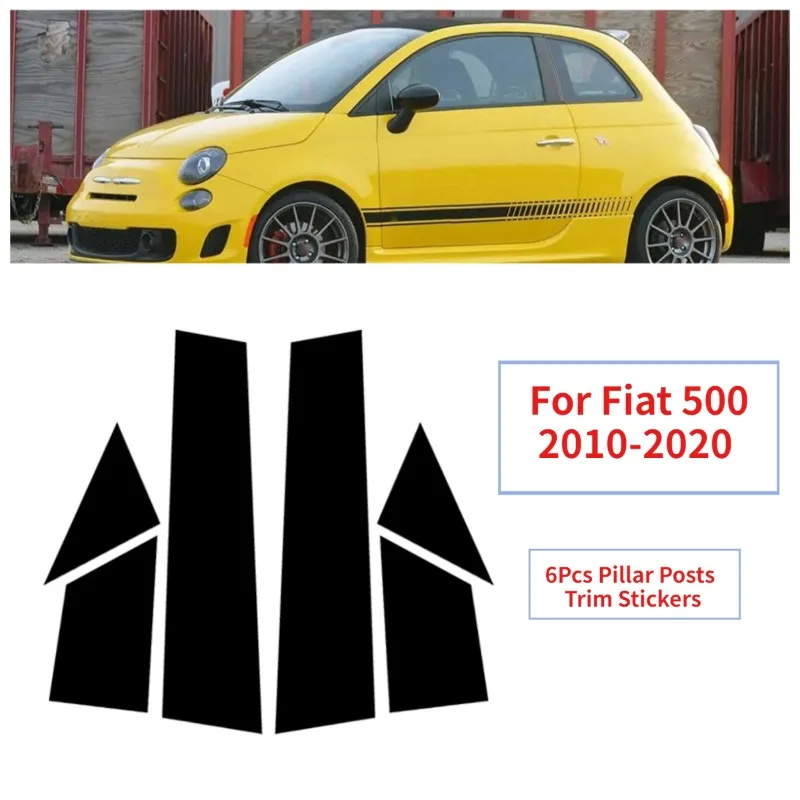 6 uds columna de puerta de ventana de coche negro brillante B C cubierta de poste de pilar embellecedor para Fiat 500 2010 2011 2012 2013 2014-2020 pegatinas de decoración