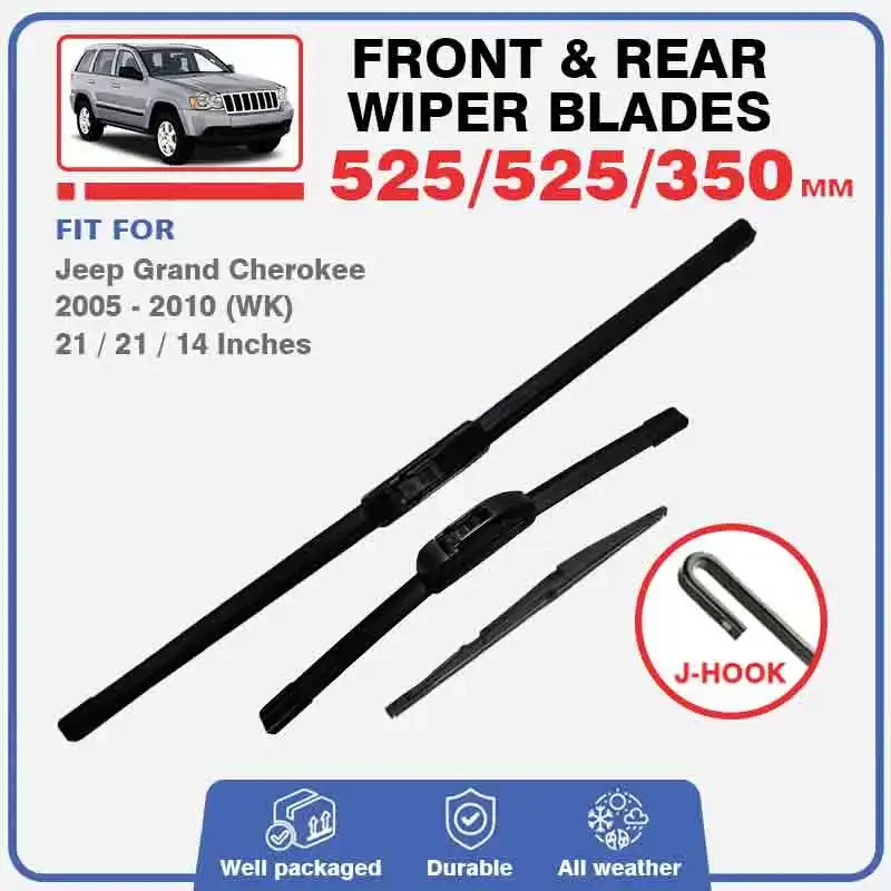 Front Rear Wiper Blades For Jeep Grand Cherokee WK MK4 2005 - 2010 Windshield Windscreen Window Car  Brushes 2009 2008 2007 2006