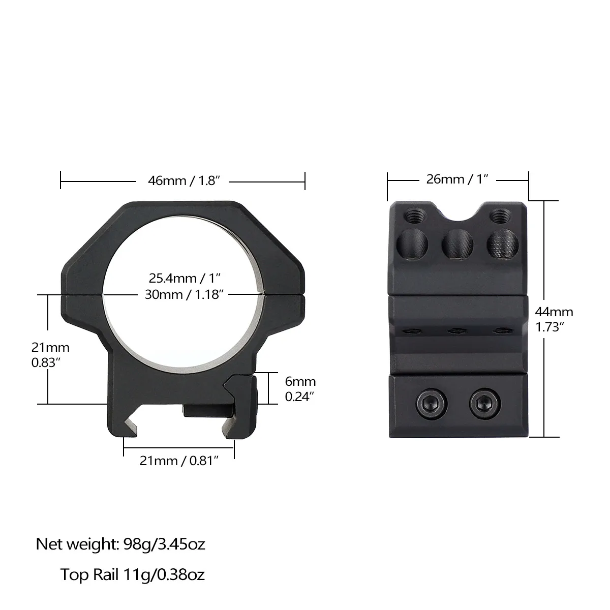 ohhunt 2PCS 25.4mm 30mm  For 20mm Base Low Scope Mount Rings for Hunting Scope