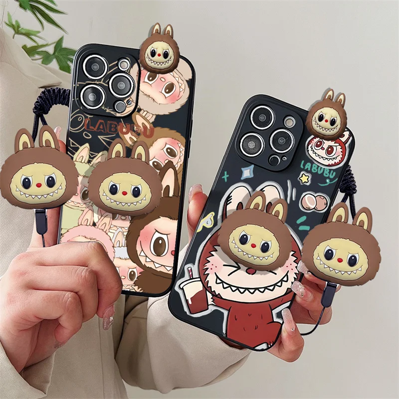 For Huawei Y9A Y9S Y9 Prime 2019 Nova 7i 8i 8 9 SE Pro Psmart Z 3D Cartoon Labubu Toy Phone Holder Case With Lanyard Strap Cover