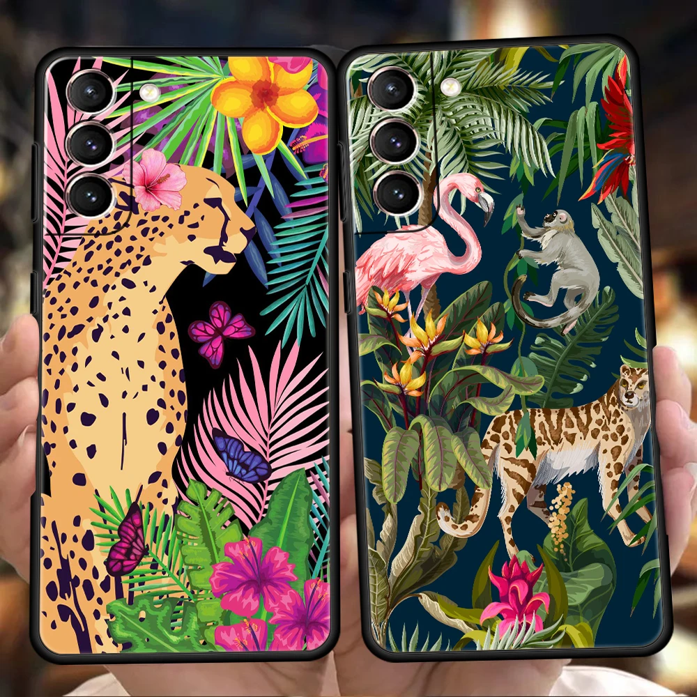 

Tropical Jungle Print Leopard Phone Case for Samsung Galaxy S25 S24 S23 S22 S20 S21 FE Ultra S10 S10E S9 Plus 5G Soft TPU Cover