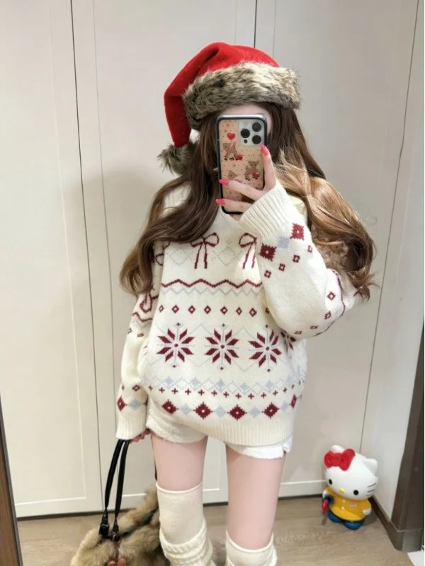 

Thiened Long Sve Cisas Aosphere Knitted Sweater Women's Winter Warm Long Sve Crew Ne Pullover Sweater