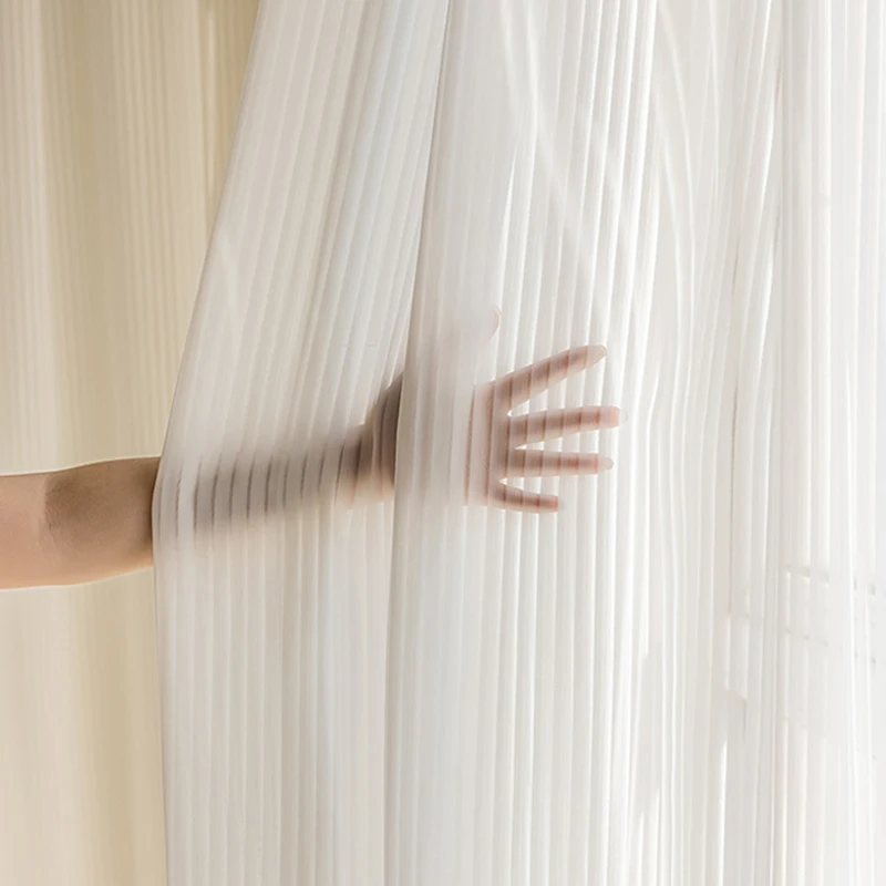 Cortinas de tul blanco de gasa estilo persianas para sala de estar, cortina transparente de privacidad Vertical a rayas a la moda, decoración transparente