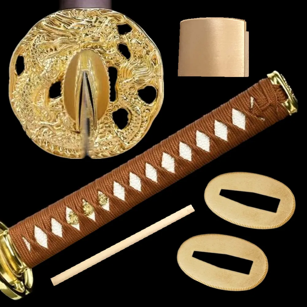 26cm Tsuka For Japanese Samurai Katana Sword Guard Fittings Set Tsuba+Menuki+Fuchi+Kashira+Handle+Habaki+Seppa