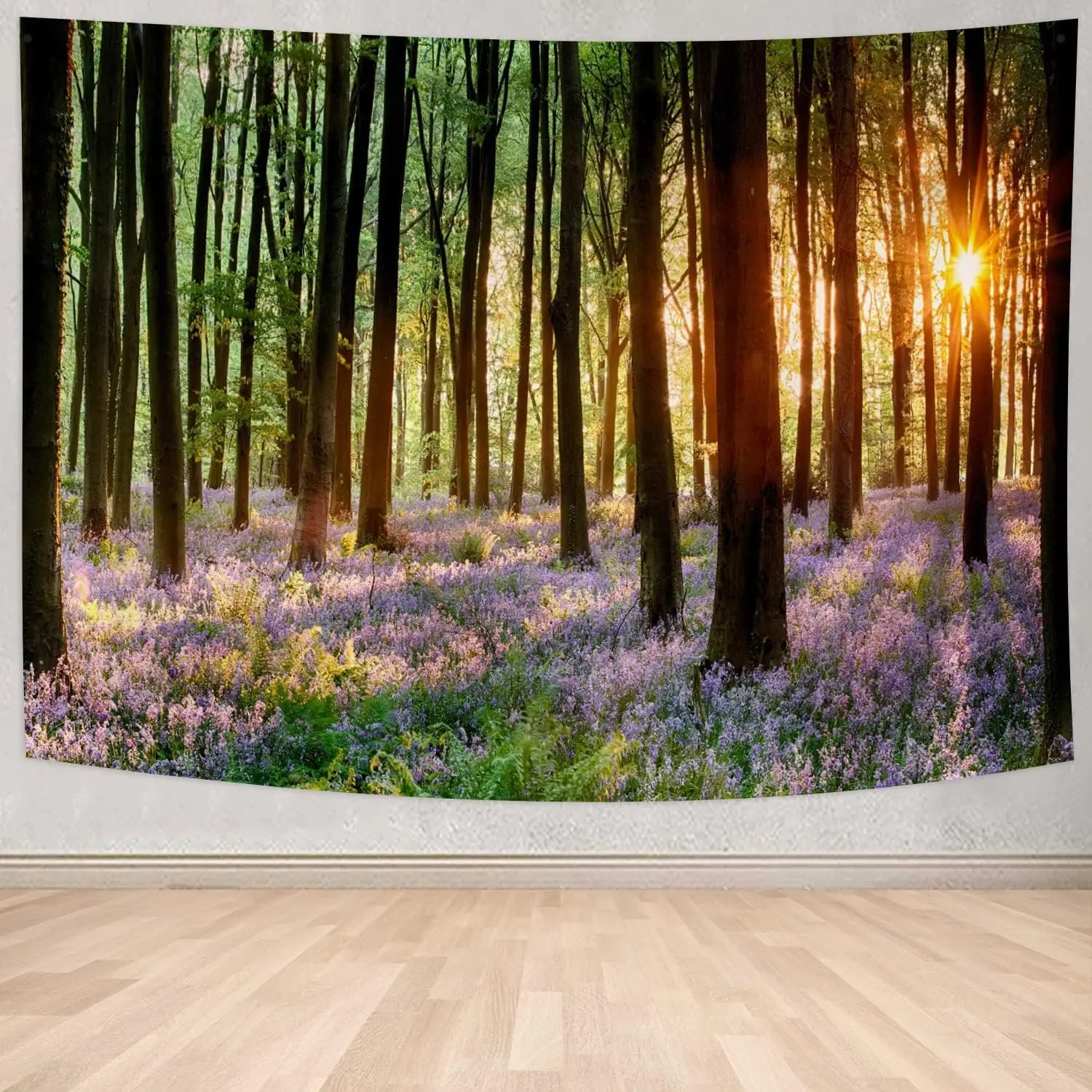 Chloroplastid Forest Sunshine Tapestry Spring Morning Sunlight Through Green Trees Nature Landscape Aesthetic Wall Hanging Art