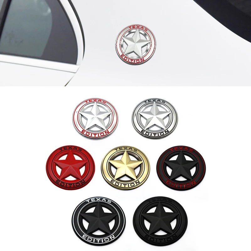 Metal TEXAS EDITION Pentagram 3D Emblem Badge Rear Trunk Emblem Decal Grill Chrome Stickers For Wrangler Compass Grand Cherokee