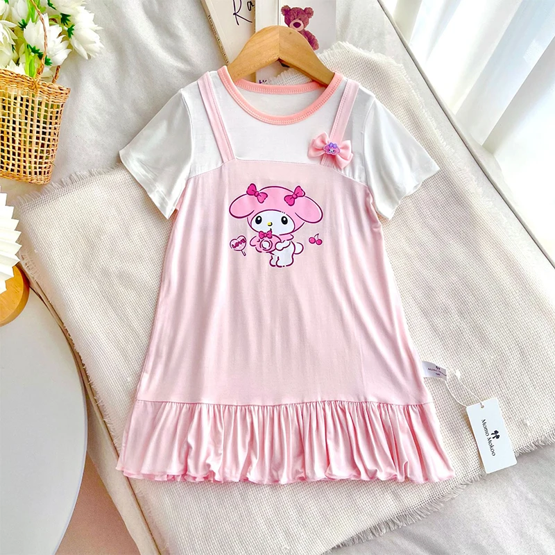 

2024 Kawaii My Melody Girls Nightdress Sanrio Anime Kuromi Children Skirt Sweet Cute Cartoon Home Soft Dress Tide Gift for Kids