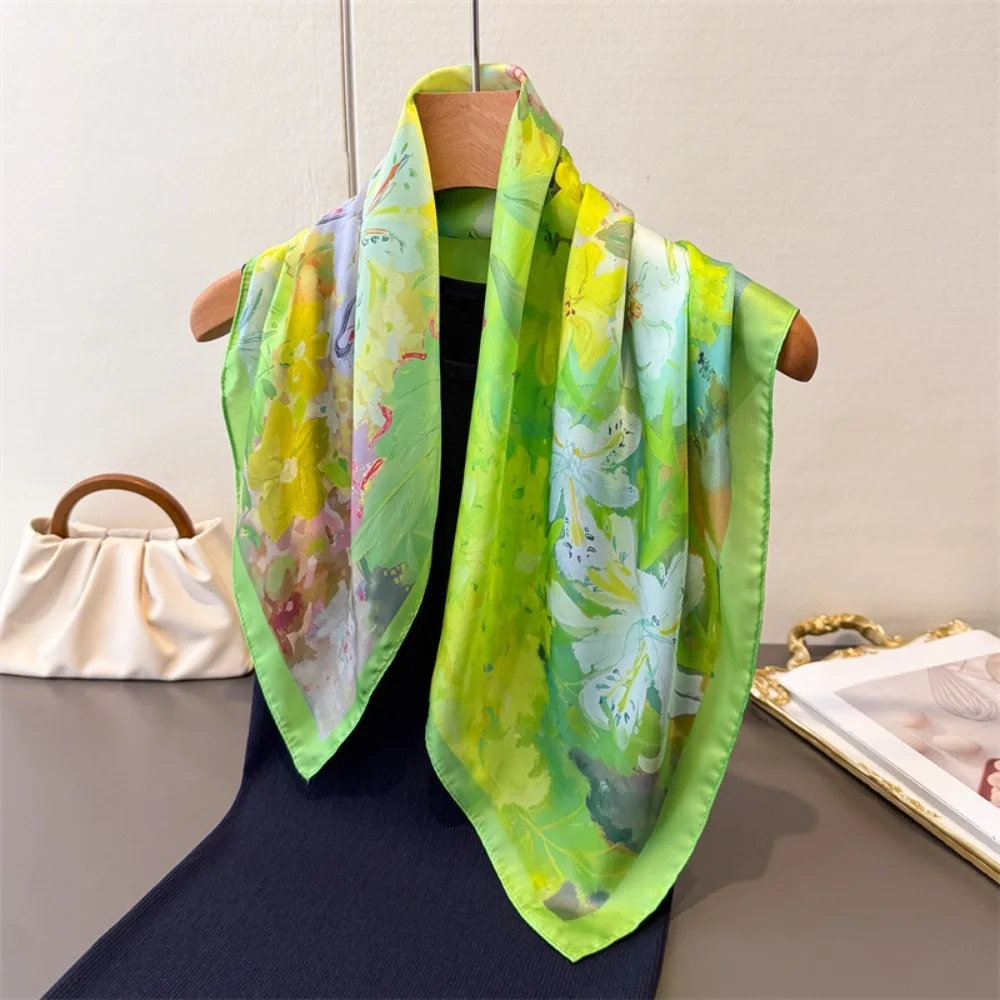 Fashion Satin Square Silk Scarf Printed Floral Bandana Female Foulard Hijab Neckerchief Women