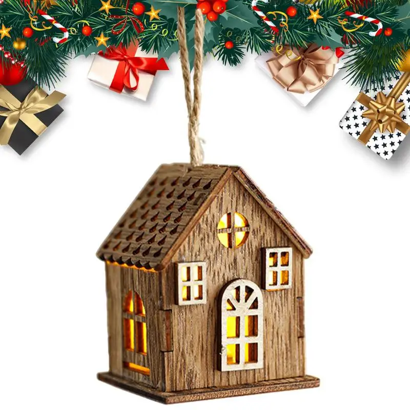 Village Houses LED Light Ornament Christmas Village House Wooden Christmas Tree Decoration Lighted Cabin Christmas Home Decor