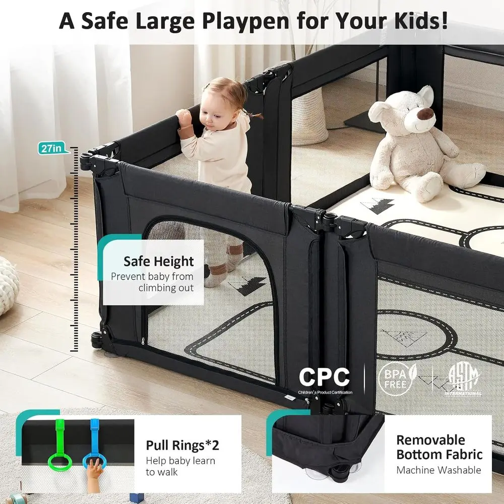 روضة أطفال كبيرة قابلة للتعديل للرضع والأطفال الصغار، مركز لعب داخلي وخارجي قابل للطي، شبكة مسامية، مضادة للسقوط، 180 × 200 × 68 سم، #5
