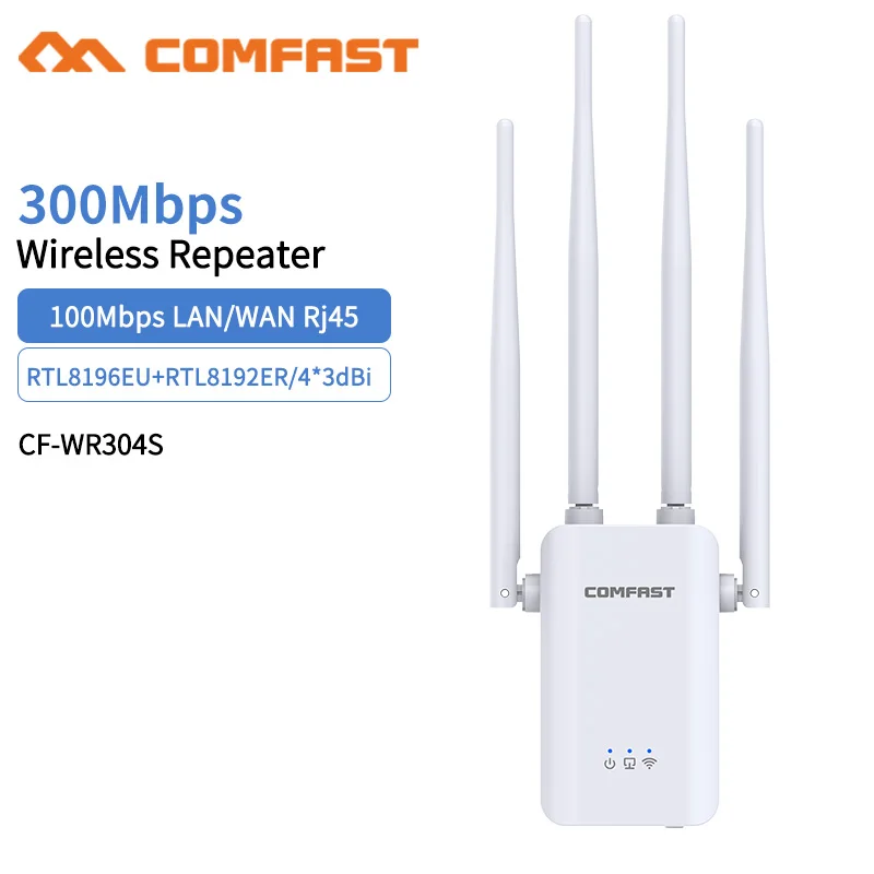 

300Mbps Long Range Wifi Repeater 2.4Ghz Wi-fi Signal Extender 4*3dbi Antenna Wi Fi Coverage Booster Home Repetidor De Sinal