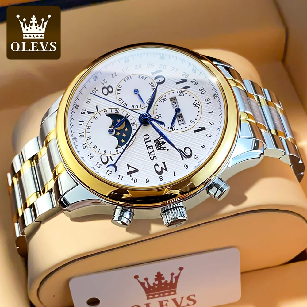 

OLEVS Automatic Mechanical Watch For Men Moon Phase Business Wristwatch Top Brand Luxury Men Watches High Quality Montre Homme