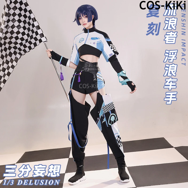 

COS-KiKi Genshin Impact Wanderer Scaramouche Racing Suit Cool Handsome Cosplay Costume Halloween Party Role Play Outfit Men