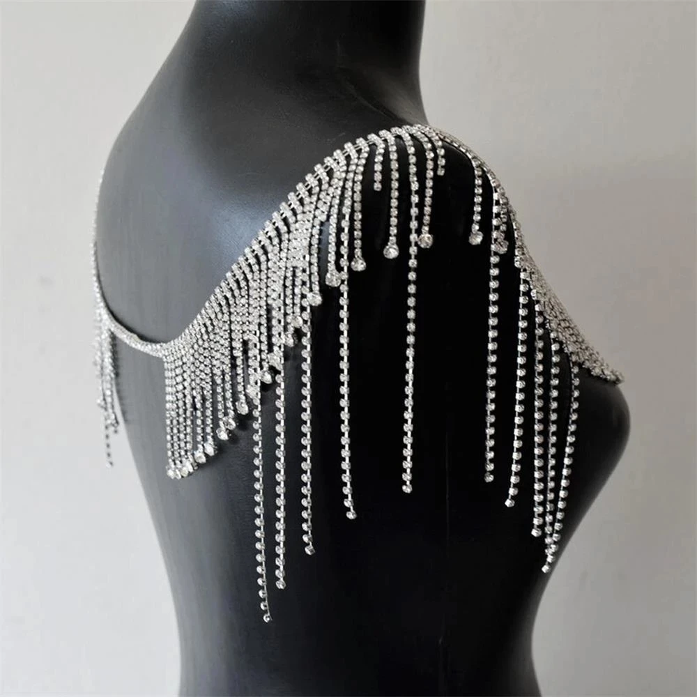 Novelly Bridal Rhinestone Water Drop Back Should Chain Body Necklace for Women Crystal Sexy Fringed Body Chain Should Necklace