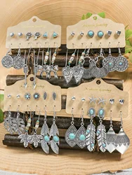 Vintage Ethnic Silver Color Earrings for Women Boho Creative Geometric Earrings Jewelry Ear studs and earrings integrated