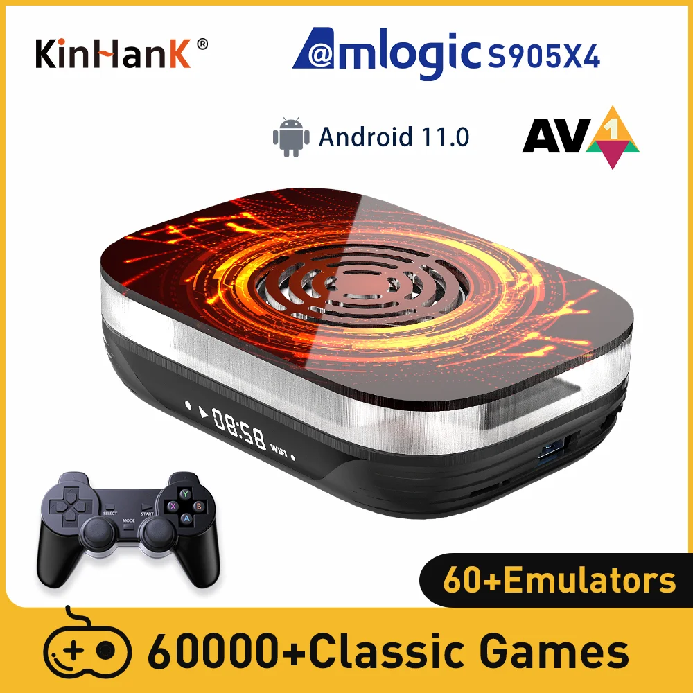 

KINHANK Amlogic S905X4 Ретро видео игровая консоль супер консоль X4 Plus 90000 игра для 60 + имитаторов MAME/ARCADE/DC 4K HD детский подарок