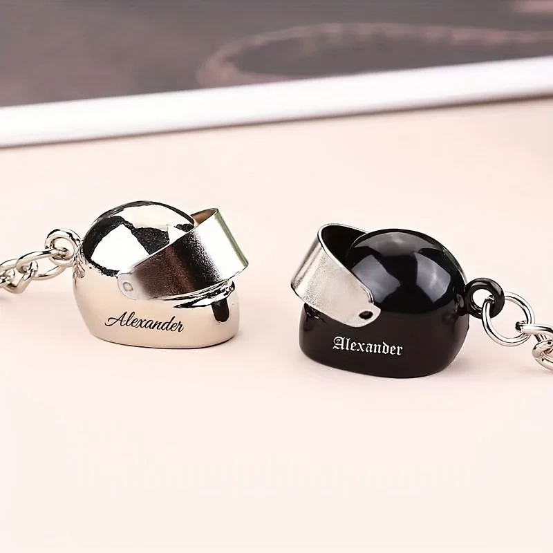 Custom Stainless Steel Keychain, Silver Red Black Helmet Men'S Backpack Additions, Can Be Engraved with English Letters Or Names