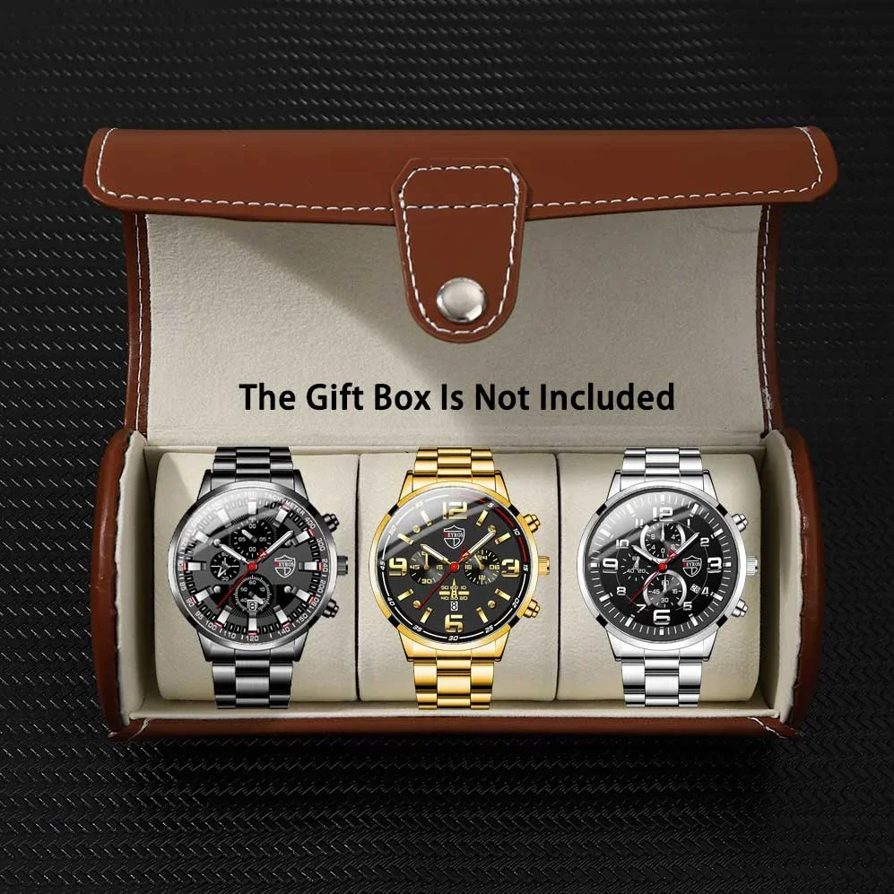 مجموعة ساعات كوارتز 5p/set للرجال، مجموعة ساعات كوارتز للحفلات المستديرة من الفولاذ المقاوم للصدأ كاجوال للرجال، هدايا للرجال #2