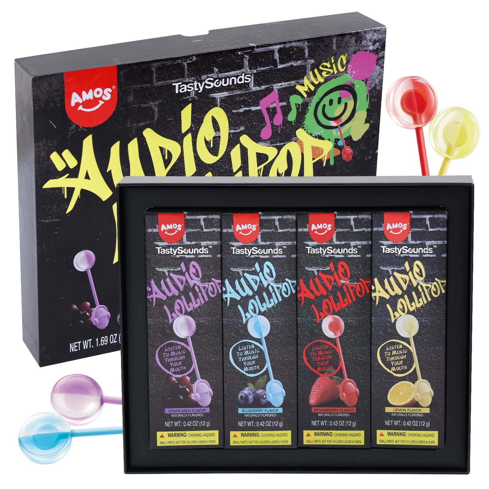 

AMOS TastySounds Audio Hip Hop Singing Lollipop Fruit Flavors Sugar-Free Low-Calorie Snack Music Lollipop Candy
