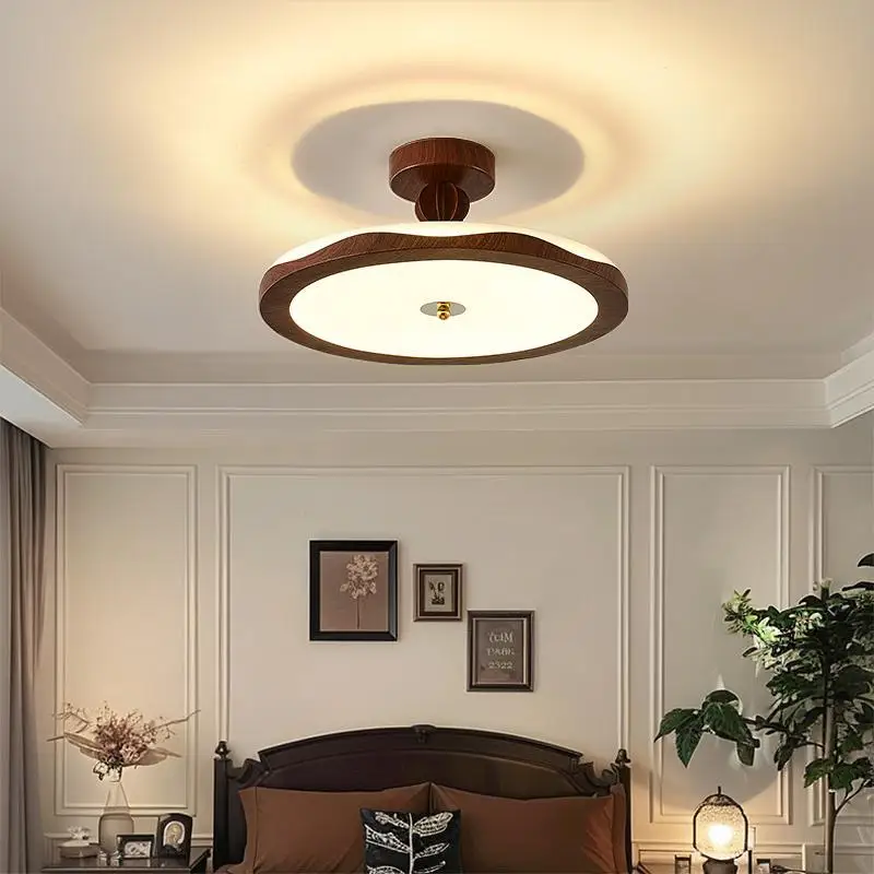 Middle Ancient Style Bedroom Ceiling Light Walnut Color Living Room Restaurant Study Light Wabi Sabi Style LED Lighting Fixture