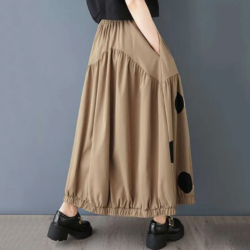 Spódnica damska HKSH na wiosnę i jesień, w kropki, z elastyczną talią, zapinana na zamek, plisowana, elegancka, szykowna, codzienna, oversize, model HK13769