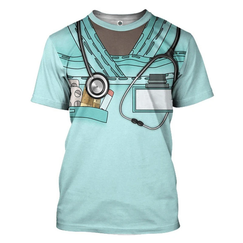 Cosplay Nurse Doctor T Shirt Men Women 3D Dental Tools Graphic O-Neck T-Shirt Clothing Funny Kid Casual Short Sleeve Top Uniform