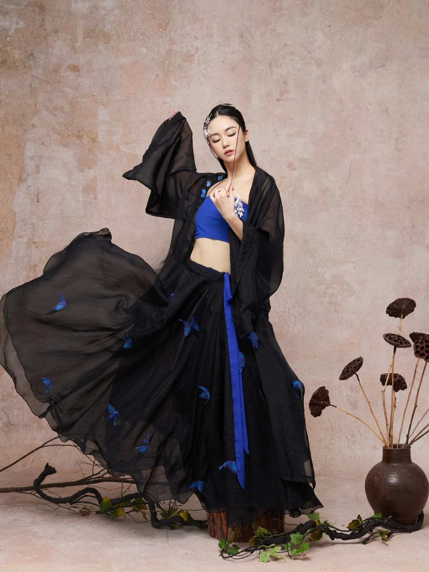 

Элегантный тюлевый костюм для джазовых танцев в китайском стиле с пышной юбкой, модный тренд в национальном стиле