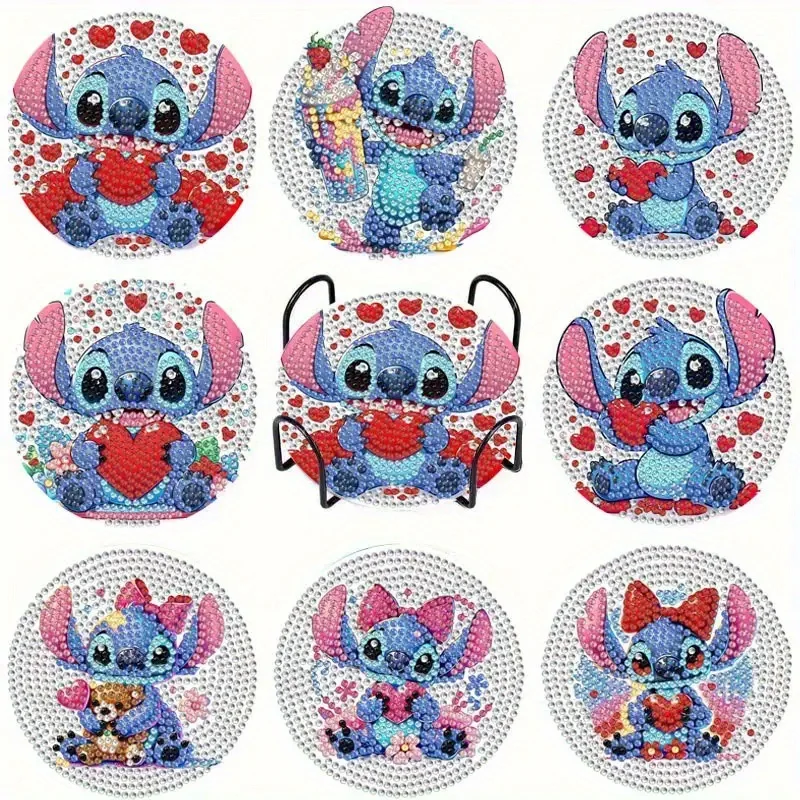 

Hot Selling Cute Blue Cartoon DIY 5-8Pcs Rhinestone Studded Coasters with Holder Slip Resistant Creative Handmade Gift Souvenirs
