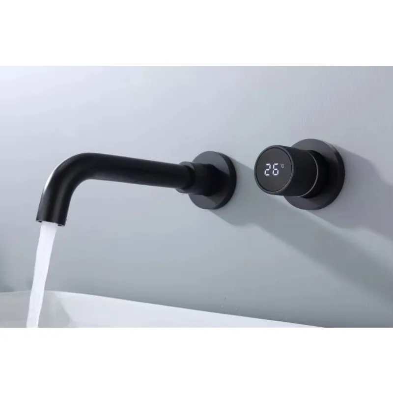 Modern Brass Single Handle Mixer Tap Faucet with Digital Display & Ceramic Cartridge, Hot/Cold Water Concealed Wall Mounted