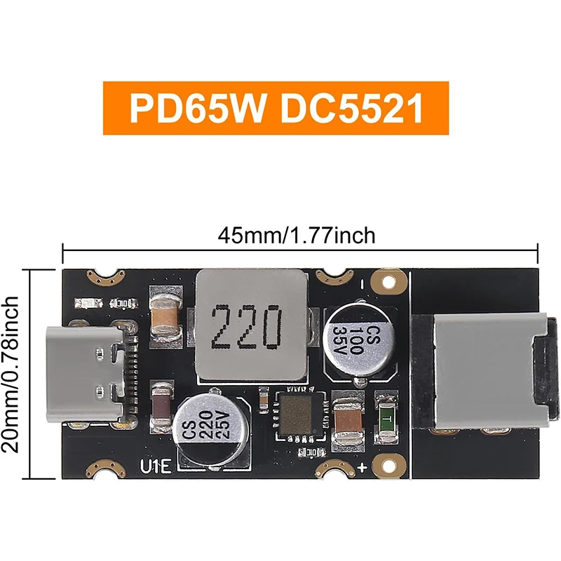 1-10 PCS QC4.0 QC3.0 Type-C USB PD65W Fast Charging Adapter Module DC8-32V 3.25A 65W Step Down Module（DC5521 5.5X2.1mm)