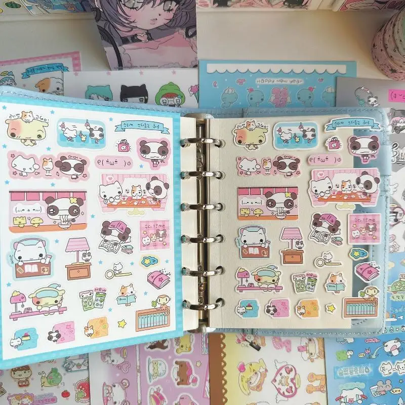 1/9Pcs Korean INS Style Cartoon Animal Kawaii Cute Daily Notebook Hand Account Stickers Scrapbook DIY Decorative Stickers