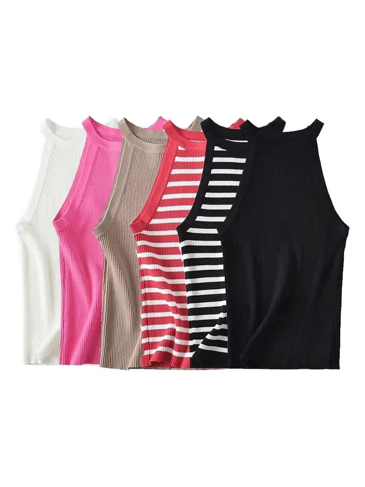 Nlzgmsj Summer Chic Stripe Sleeveless T Shirts Strap Tops Woman Simple Sexy Sports Vest Female Y2k Tank Bottom Shirt