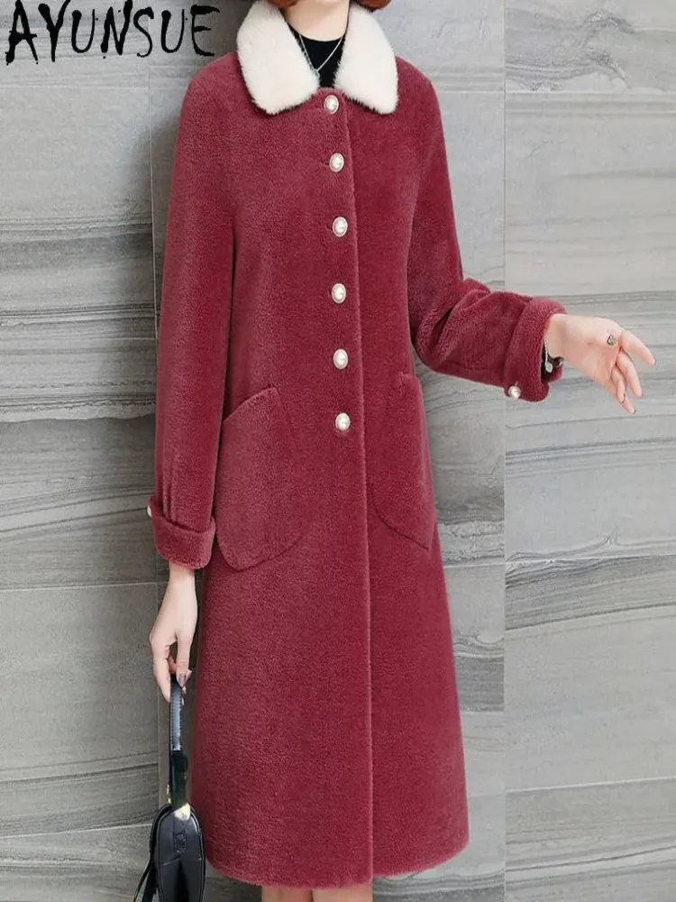 Sheep Shearing Jacket Women Autumn Winter Clothes Fur Coat 100% Wool Coats For Jackets Mink Collar Abrigo Mujer