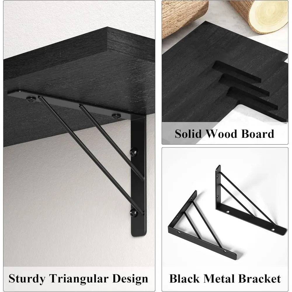 Rustic Wall-Mounted Corner Shelves, Set of 4, Black, for Home Storage and Display