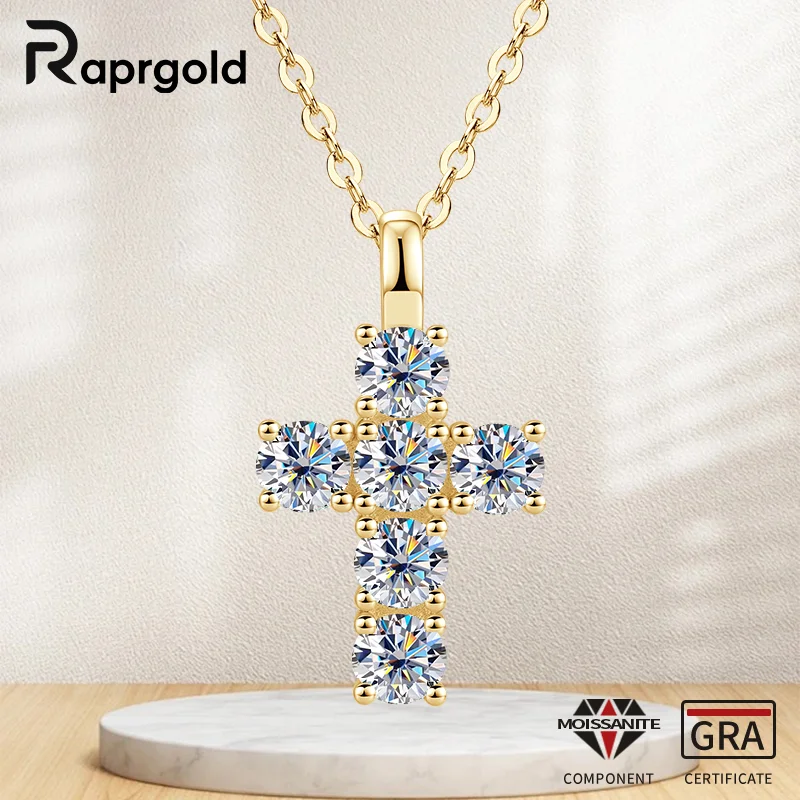 

RAPRGOLD GRA Certified 3.5MM Moissanite Cross Pendant Necklaces for Women S925 Sterling Silver Clavicle Chains Fine Jewelry Gift