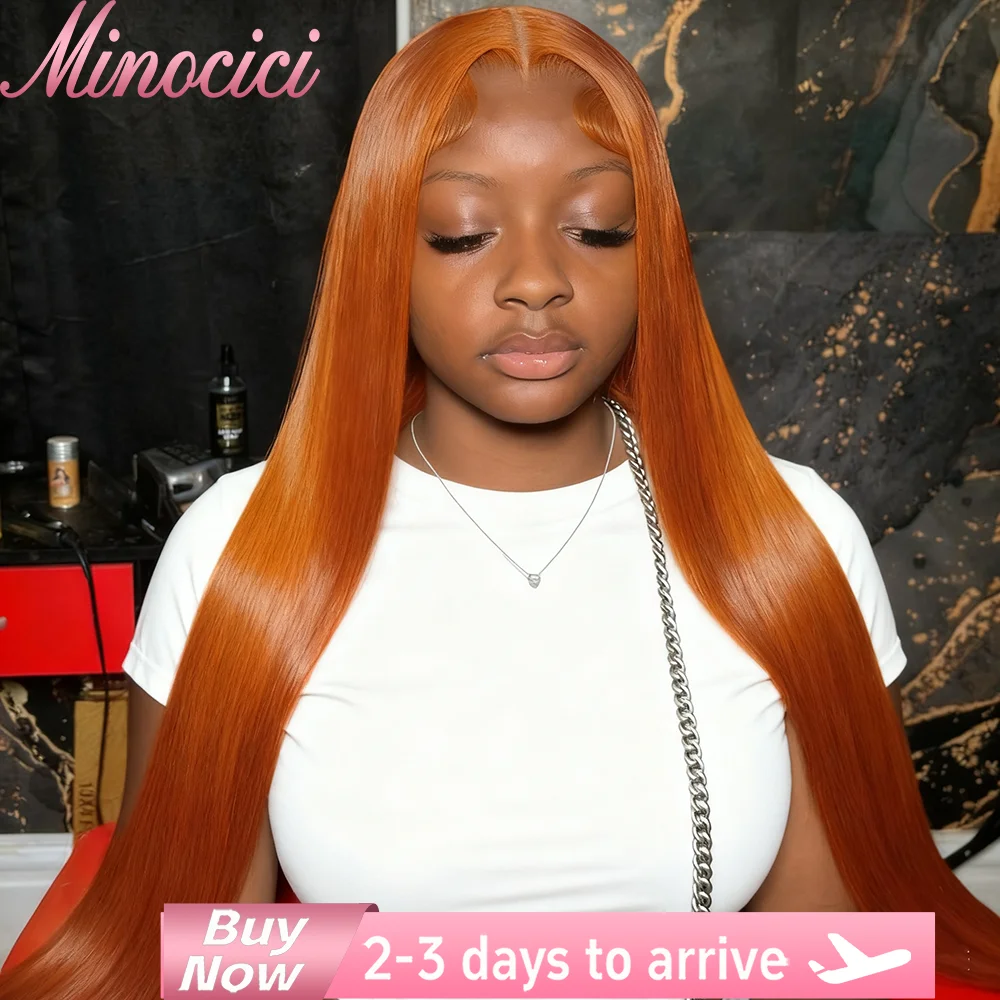 Parrucche anteriori in pizzo dritto arancione zenzero da 40 pollici capelli umani 13X6 HD frontale in pizzo 350 parrucche brasiliane pre pizzicate colorate per le donne
