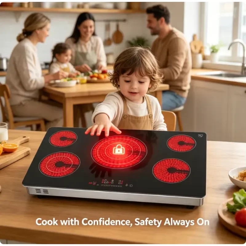 10200W 5-zone infrared ceramic stove 220V touch control, embedded countertop stove, independent timer, safety lock